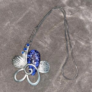 Butterfly blue stone silver necklace